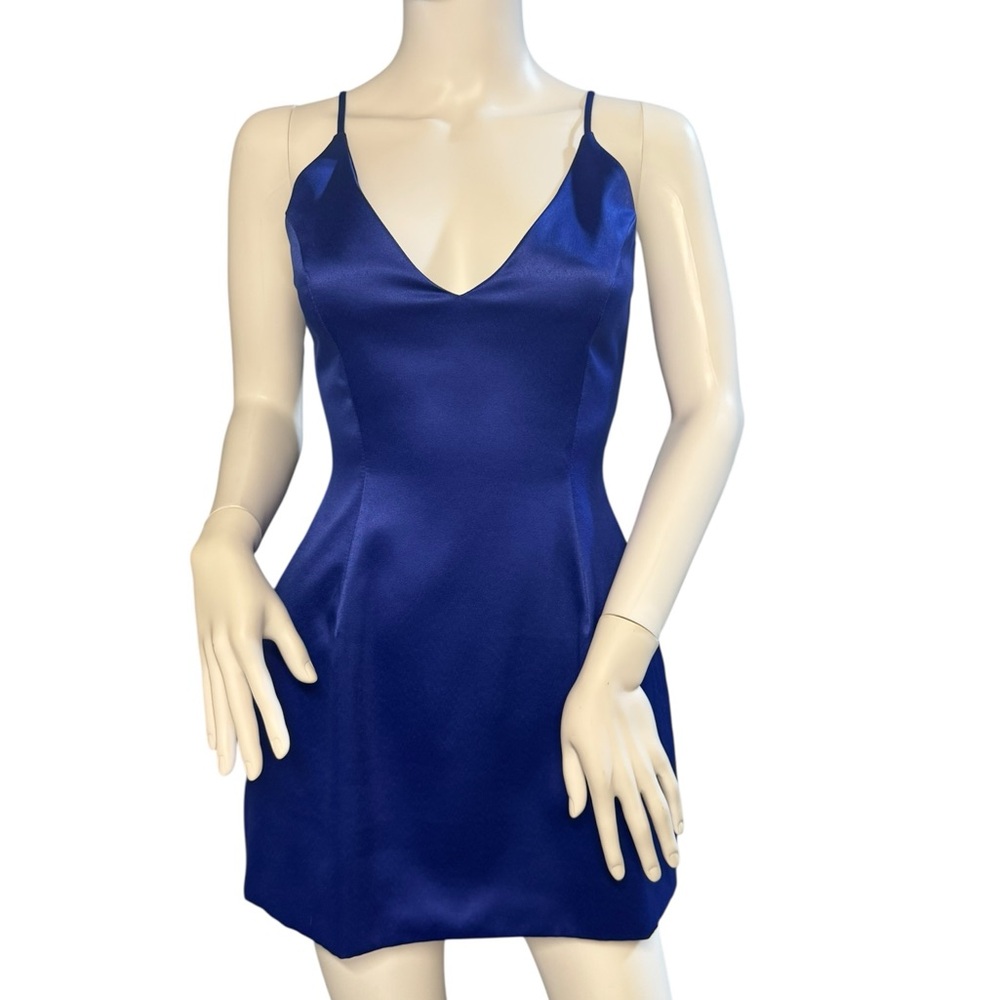 LA Seduction Blue Satin spaghetti strap mini Dress sz small with pockets